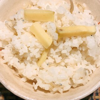 だしいらず、じゃこで筍ご飯